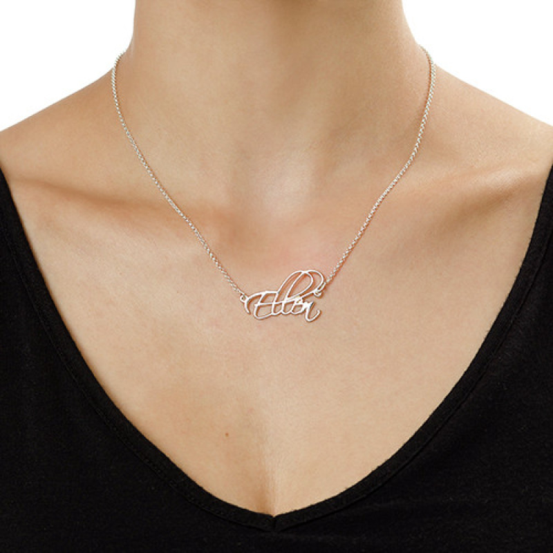 Personalised silver script name necklace with handwritten-style pendant