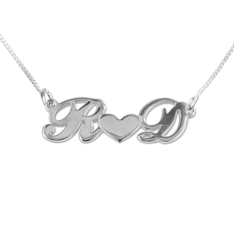 Personalised silver couples heart necklace with initials