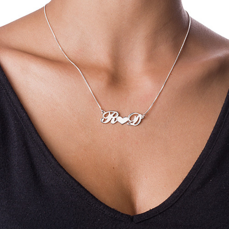 Personalised silver couples heart necklace with initials