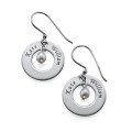 Personalised earrings with two engraved names and a central birthstone