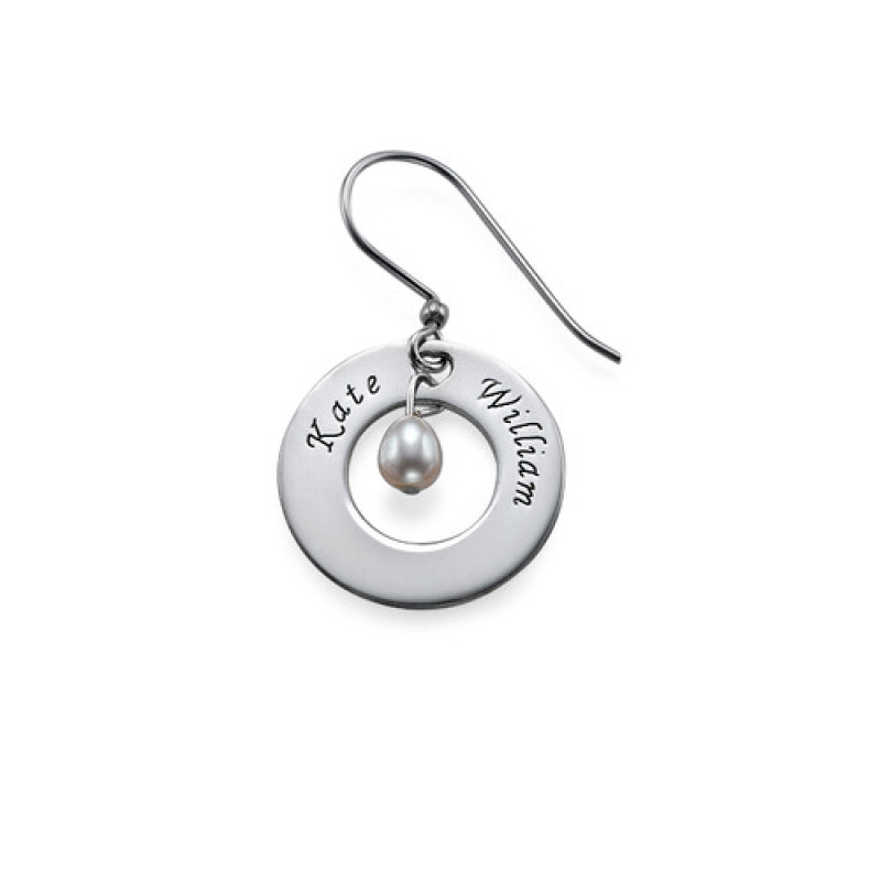 Personalised earrings with two engraved names and a central birthstone