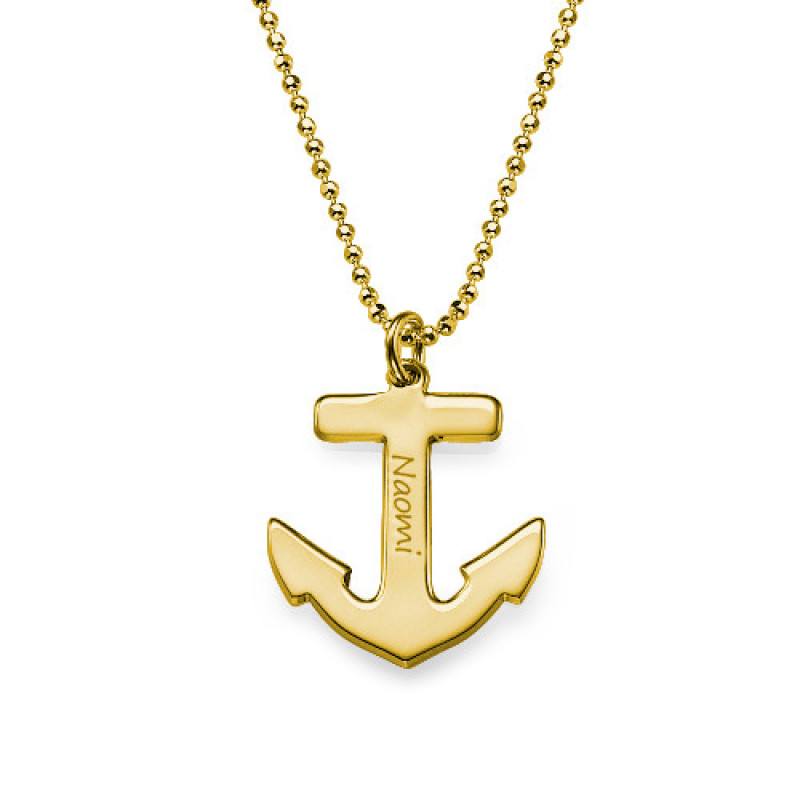 Personalised anchor pendant necklace in 18 ct gold plated sterling silver