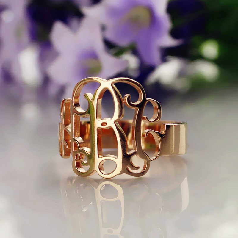 Personalised three-initial cut-out monogram ring