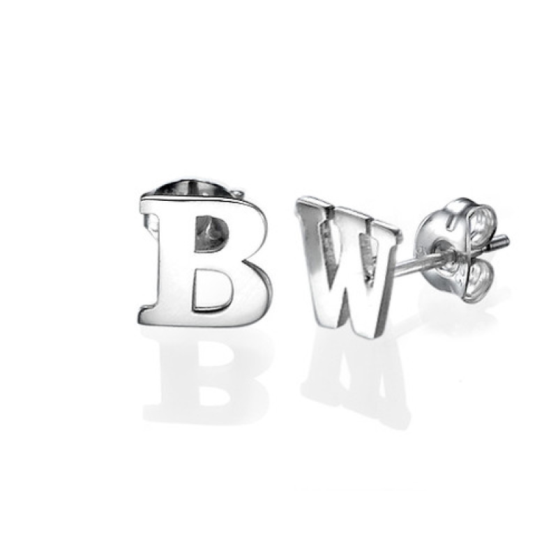Print initial stud earrings in sterling silver
