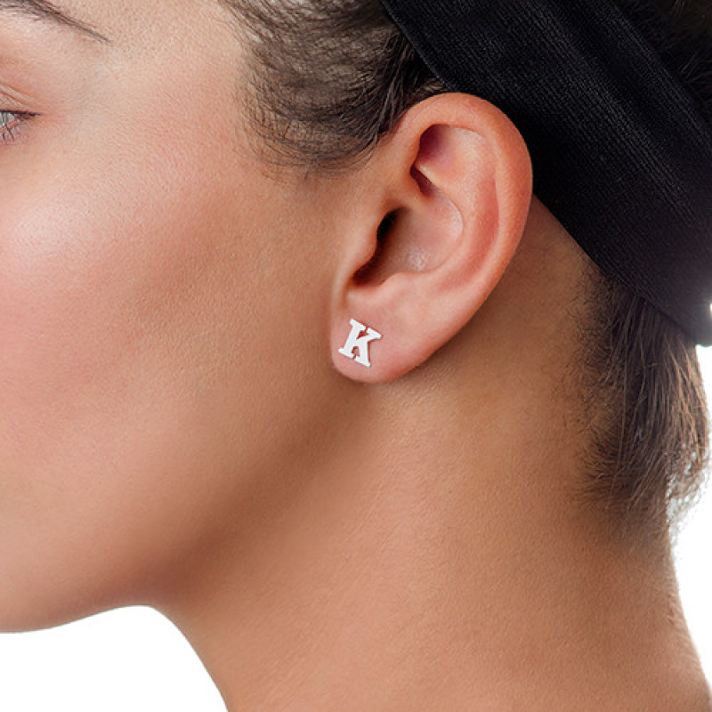Print initial stud earrings in sterling silver