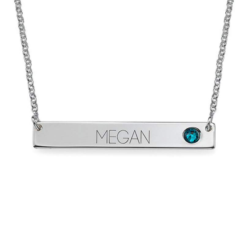 Silver Bar Necklace with Birthstone Personalised silver bar necklace with optional birthstone