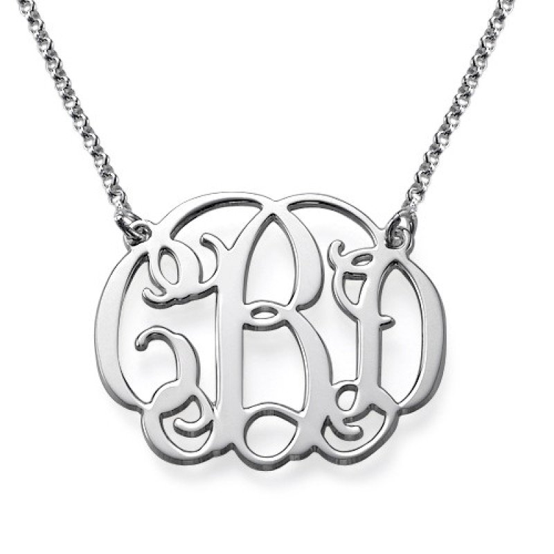 Silver round monogram necklace with personalised initials