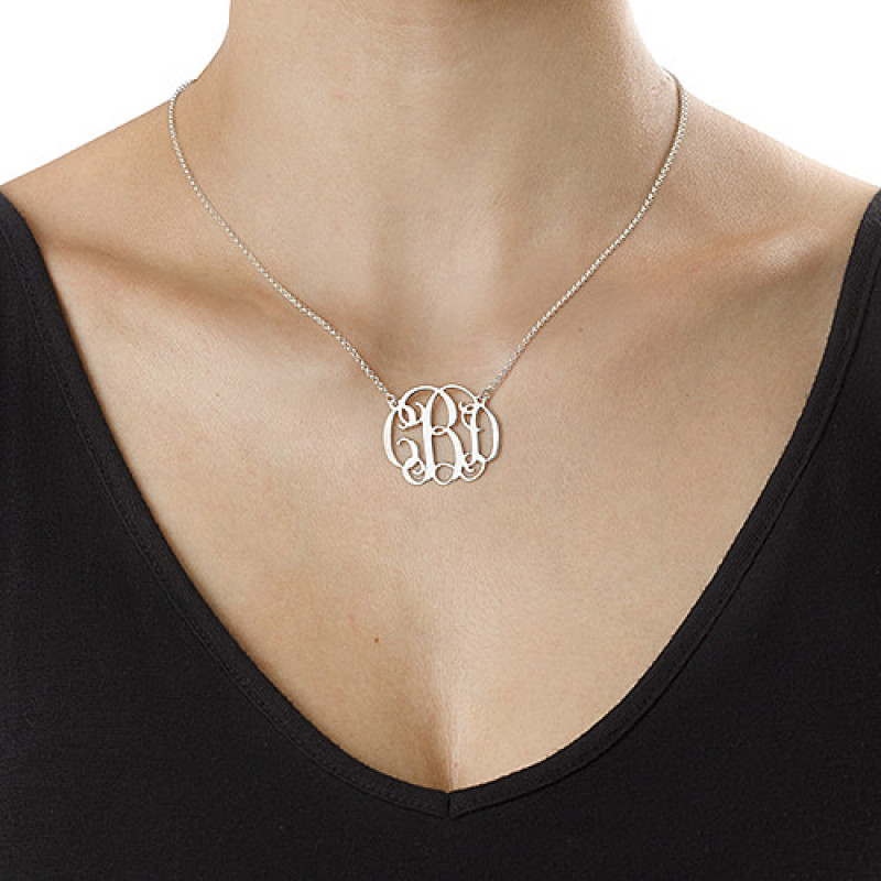 Silver round monogram necklace with personalised initials