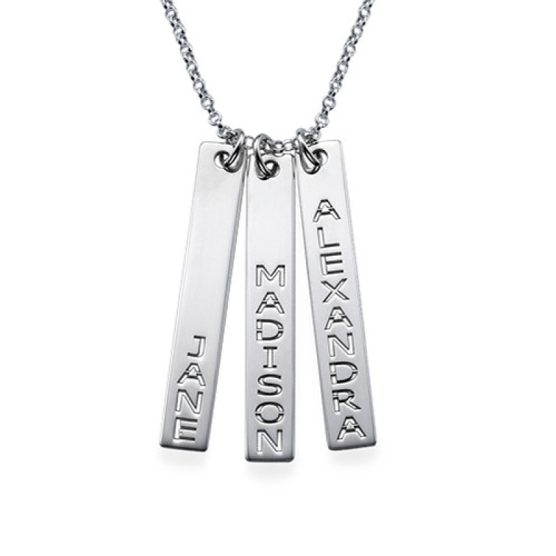 Silver children's name tag necklace with personalised bars