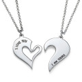 Silver couples breakable heart necklace with two matching heart halves