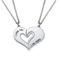 Silver couples breakable heart necklace with two matching heart halves