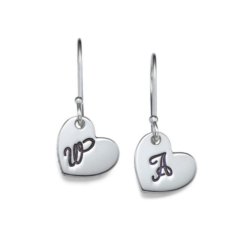 Silver Dangling Heart Earrings with Initial Silver dangling heart earrings personalised with an initial