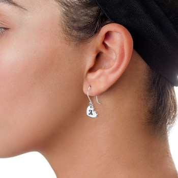Silver Dangling Heart Earrings with Initial Silver Dangling Heart Earrings with Initial