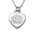 Silver engraved monogram initials heart pendant
