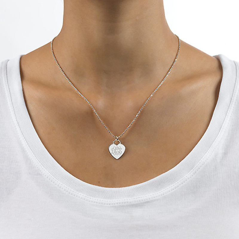 Silver engraved monogram initials heart pendant