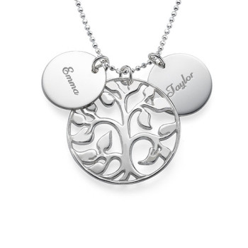 Engraved Disc Cut Out Family Tree Necklace Engraved Disc Cut Out Family Tree Necklace