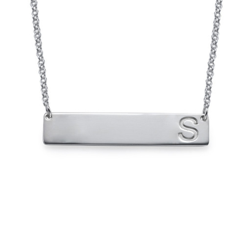 Silver Horizontal Initial Bar Necklace Silver horizontal bar necklace with a capital initial