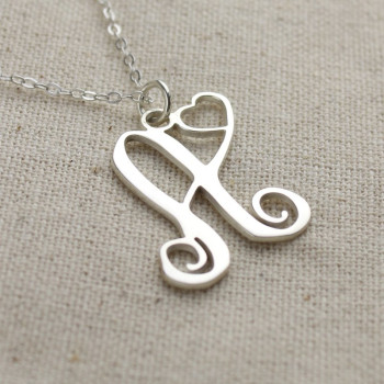 One Initial Monogram With Heart Necklace Silver One Initial Monogram With Heart Necklace Silver