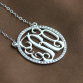 Silver circle monogram necklace