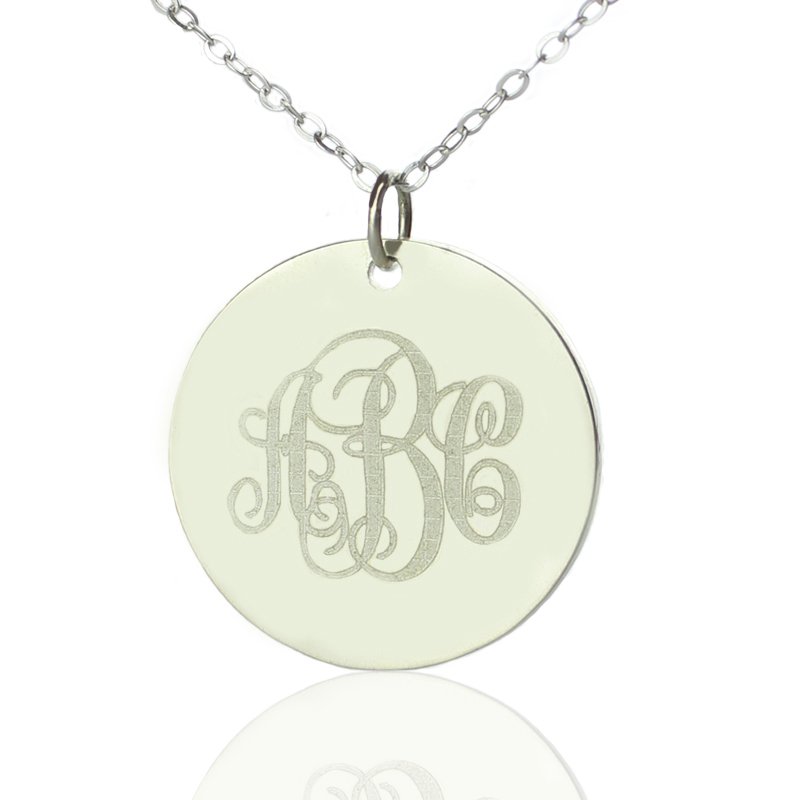 Engraved Disc Monogram Necklace in Sterling Silver Engraved round monogram pendant necklace in sterling silver