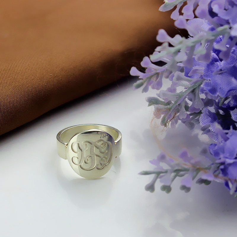 Silver monogram ring