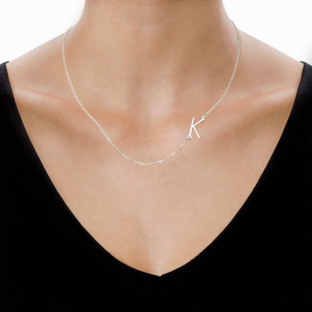 Silver Side Initial Necklace Silver Side Initial Necklace