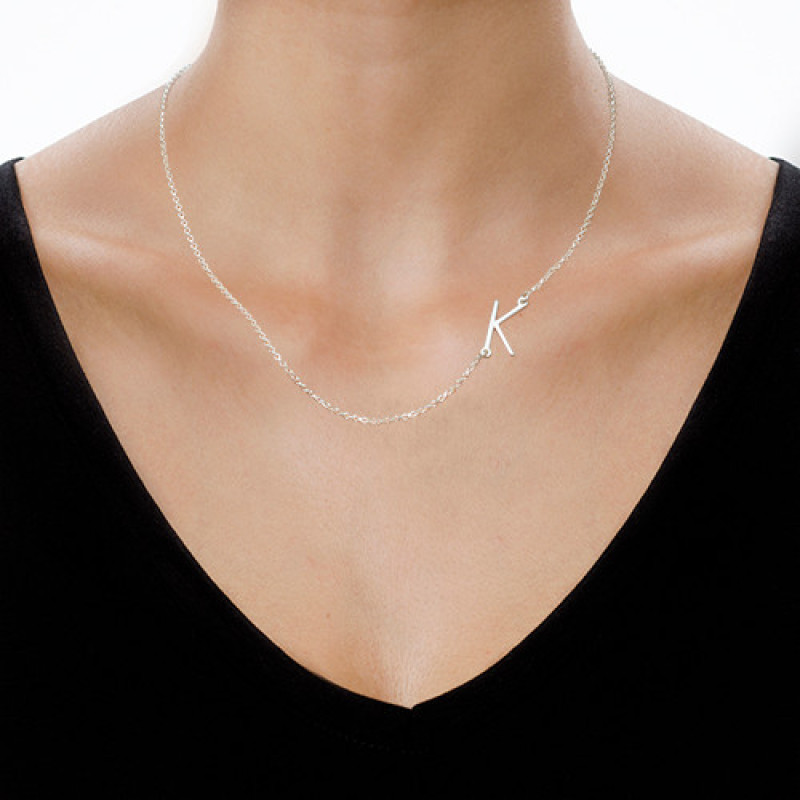 Silver Side Initial Necklace Silver Side Initial Necklace with a sideways letter pendant