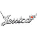 Personalised silver flower name necklace with Swarovski crystal centre