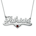 Silver personalised name necklace with a Swarovski crystal-accented middle heart