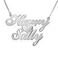 Silver Two Names Heart Love Necklace Silver personalised two-name heart pendant necklace
