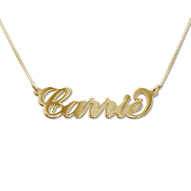 Small 18ct Gold-Plated Carrie Name Necklace Small gold-plated Carrie-style personalised name necklace