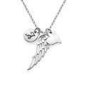 Sterling silver angel wing necklace with heart charm and initial pendant