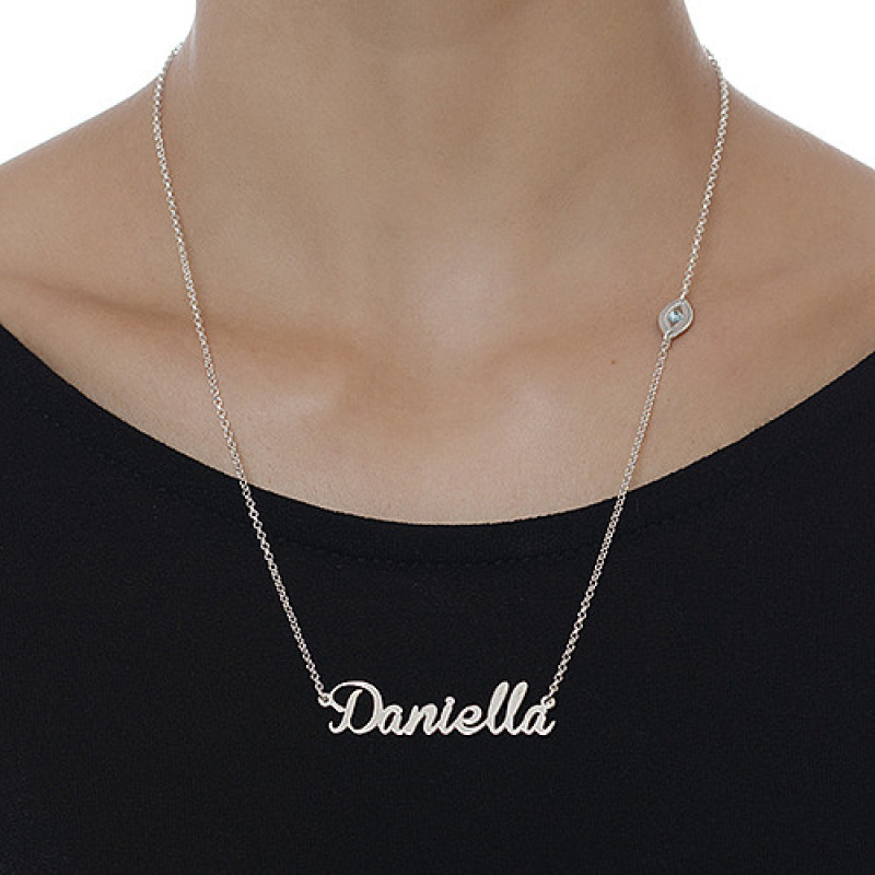 Sterling Silver Charm Name Necklace Detail Sterling silver charm name necklace product detail view