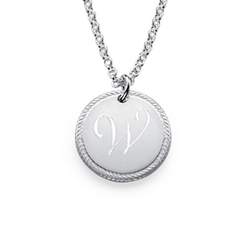 Sterling silver circle initial necklace with personalised letter pendant