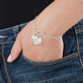 Sterling Silver Double Heart Charm Bracelet Detail Sterling silver double heart charm bracelet detail