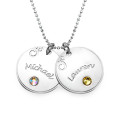 Engraved Sterling Silver Birthstone Disc Necklace Sterling silver engraved disc necklace with birthstone