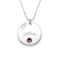 Engraved Sterling Silver Birthstone Disc Necklace Sterling silver engraved disc necklace with birthstone