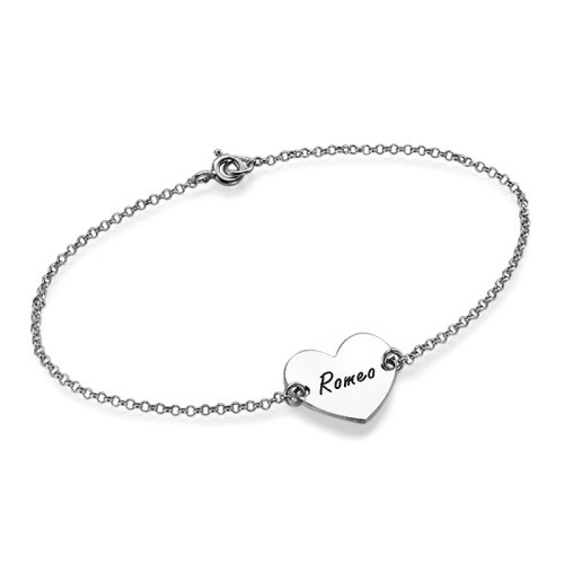 Sterling Silver Engraved Heart Couples Bracelet Sterling silver engraved heart couples bracelet with personalised pendant
