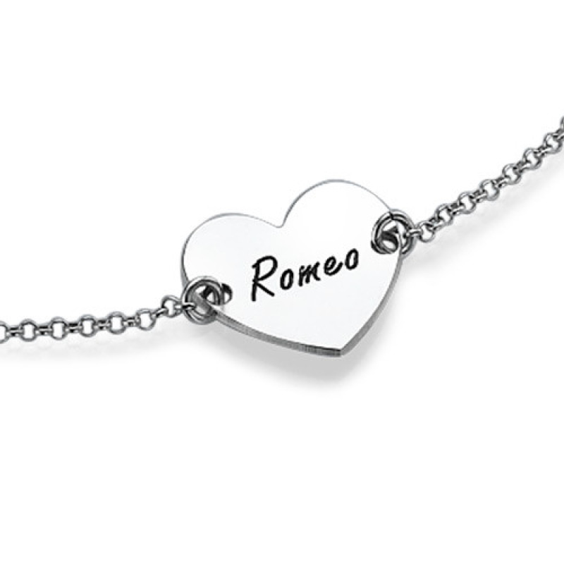 Sterling Silver Engraved Heart Couples Bracelet Sterling silver engraved heart couples bracelet with personalised pendant