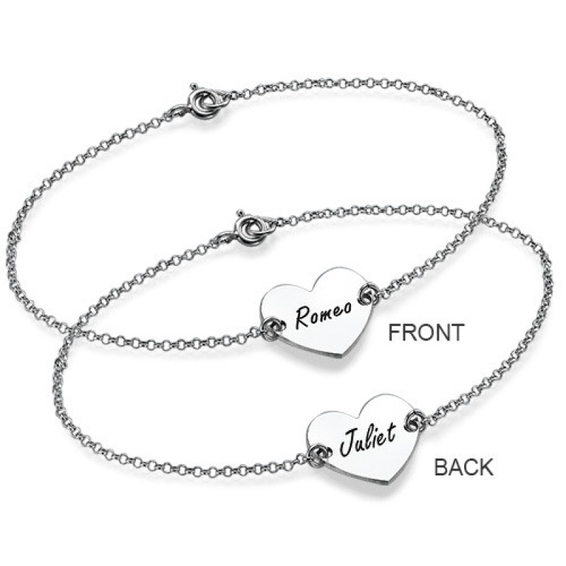 Engraved Heart Couples Bracelet Engraved heart pendant on sterling silver couples bracelet