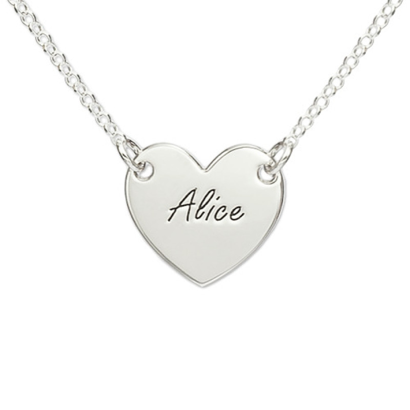 Sterling silver engraved heart necklace with personalised heart pendant