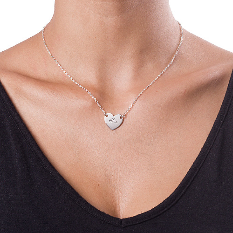 Sterling silver engraved heart necklace with personalised heart pendant