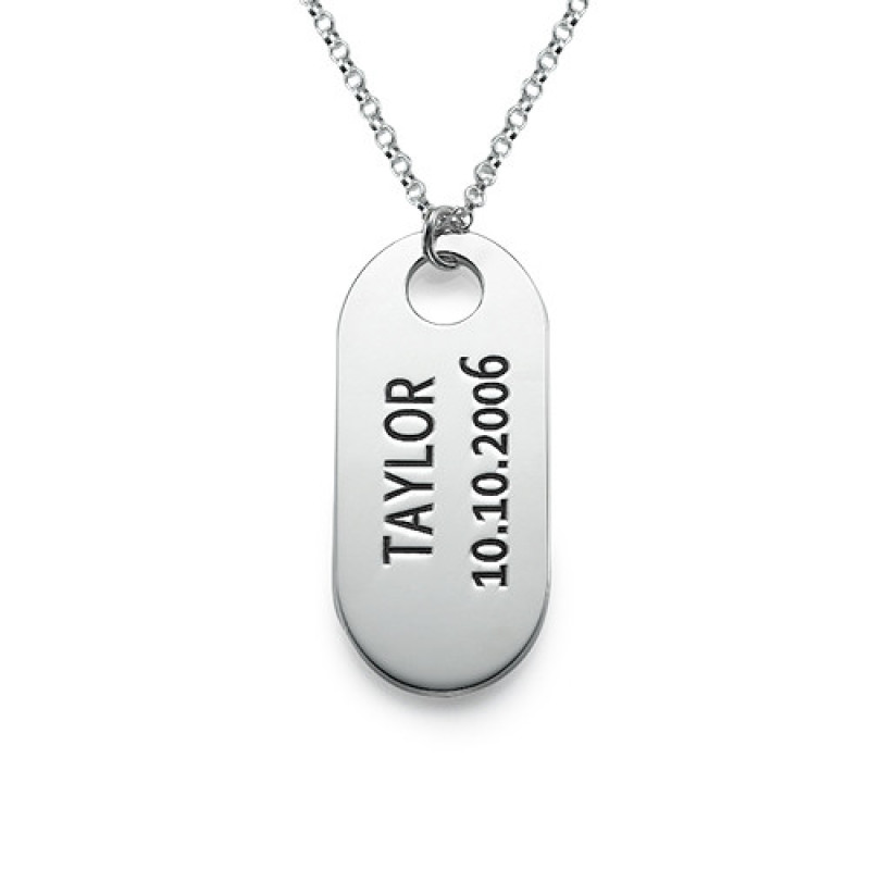 Sterling silver personalised ID tag necklace on a Rollo chain