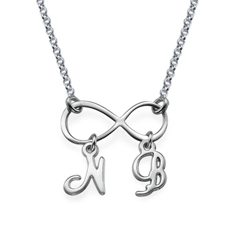Personalised infinity necklace with two initial charms