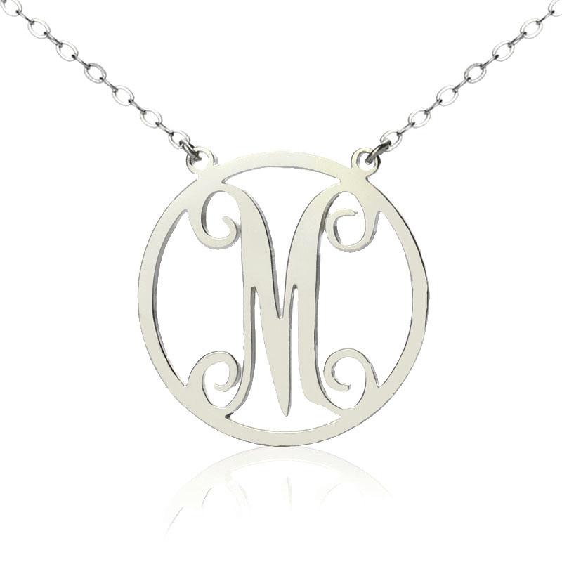 Sterling Silver Single Circle Monogram Letter Necklace Sterling silver small single circle monogram letter necklace