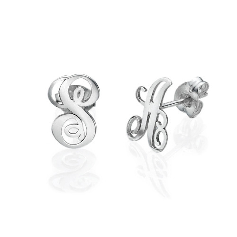 Sterling Silver Initial Stud Earrings Sterling silver initial stud earrings in script font