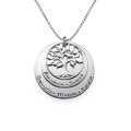 Layered sterling silver family tree necklace with engraved name discs