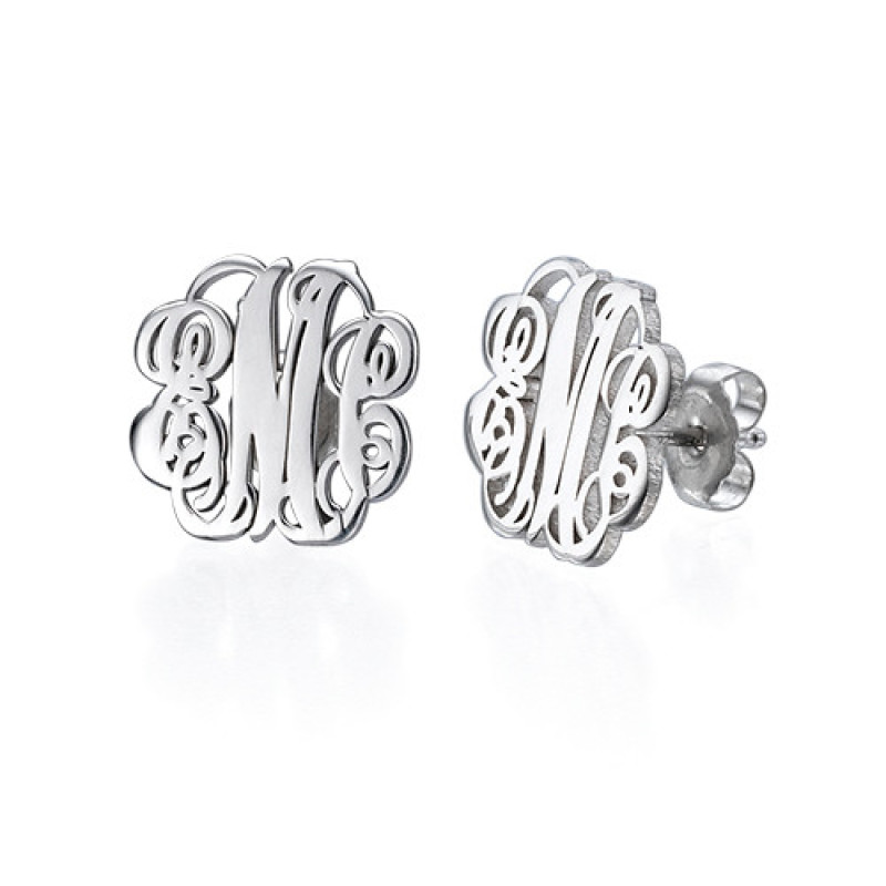Sterling silver monogram stud earrings with personalised initials