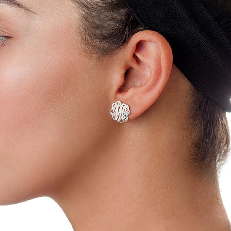 Sterling silver monogram stud earrings with personalised initials
