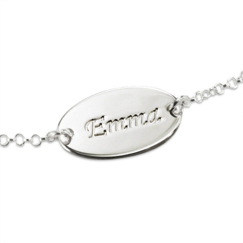 Personalised Sterling Silver Baby Name Bracelet Personalised sterling silver baby name bracelet with engraved pendant